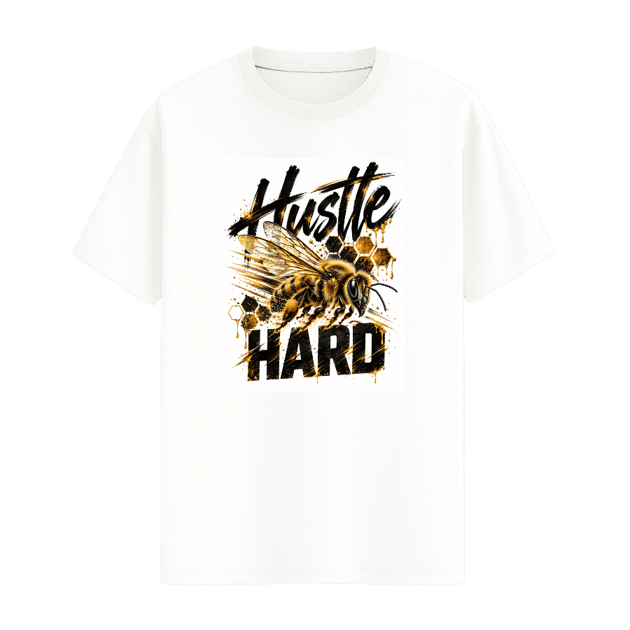 Hustle Hard Typography Tee in White, front view