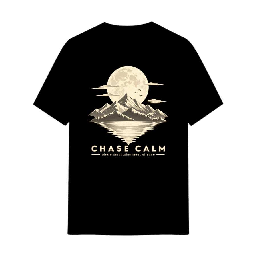 Chase Calm Moonlit Mountains Tee in Black, front view
