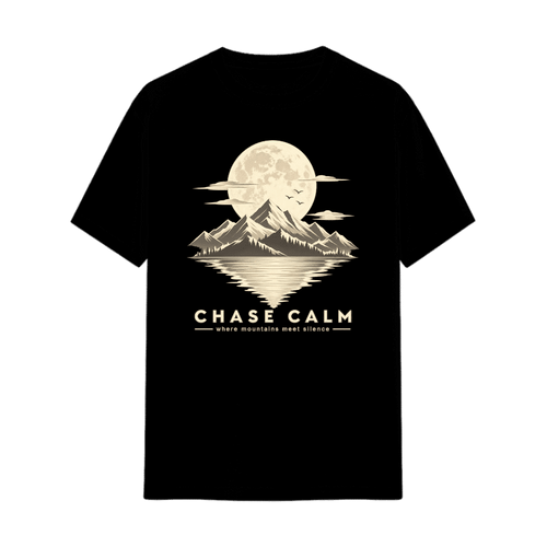 Chase Calm Moonlit Mountains Tee in Black, front view