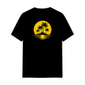 Tropical Sunset Palm Island Tee in Black, front view