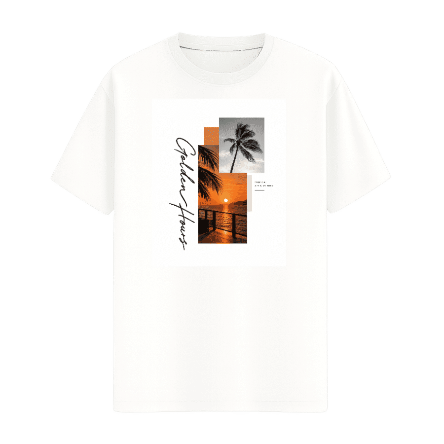 Golden Hour Sunset Collage Tee in White, front view