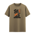Think Less Do More Typography Tee in Beige, front view