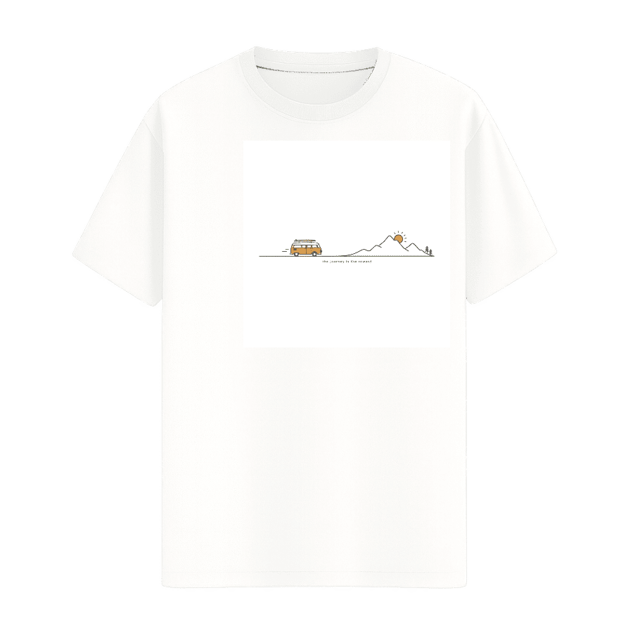 Road Trip Van Minimal Line Art Tee in White, front view