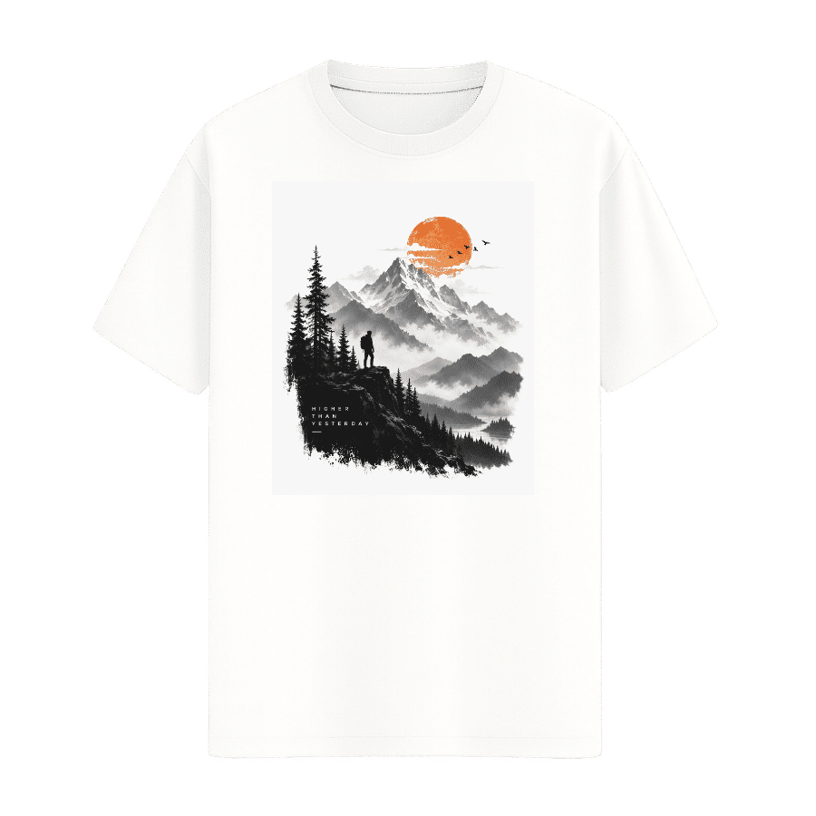 Misty Mountains Ink Art Tee in White, front view
