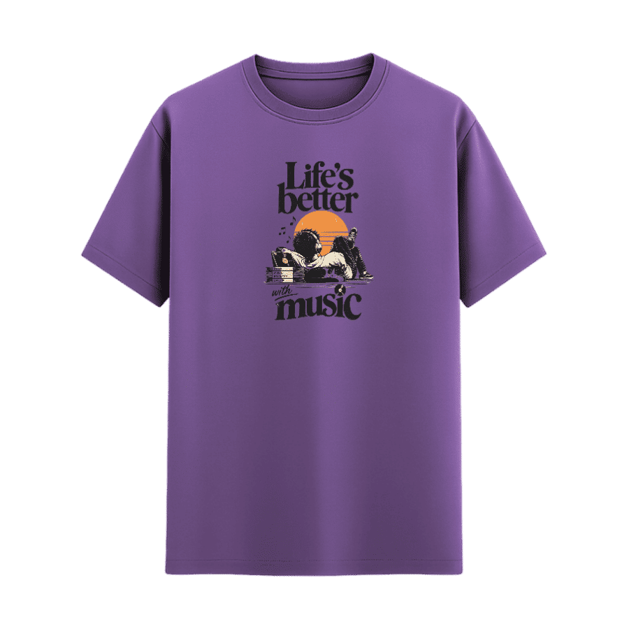 Life’s Better With Music Retro Tee in Lavender, front view
