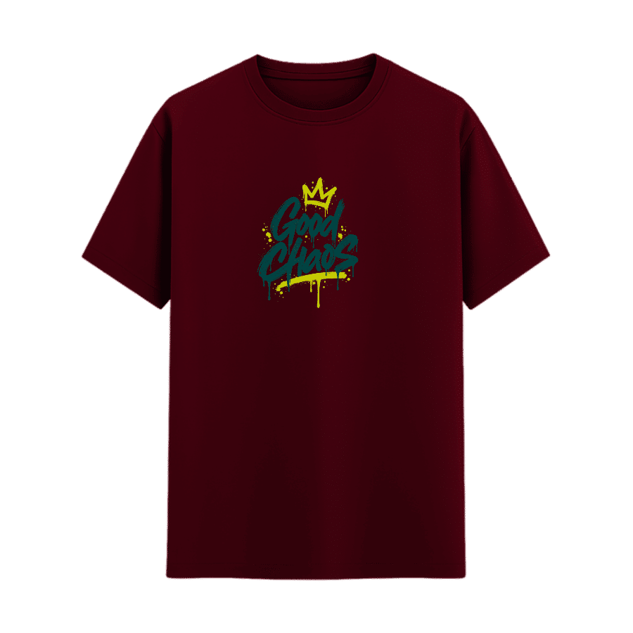 Good Chaos Graffiti Crown Tee in Maroon, front view