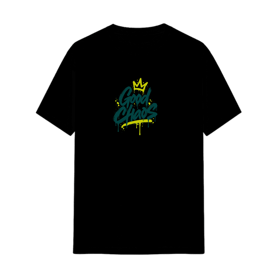 Good Chaos Graffiti Crown Tee in Black, front view