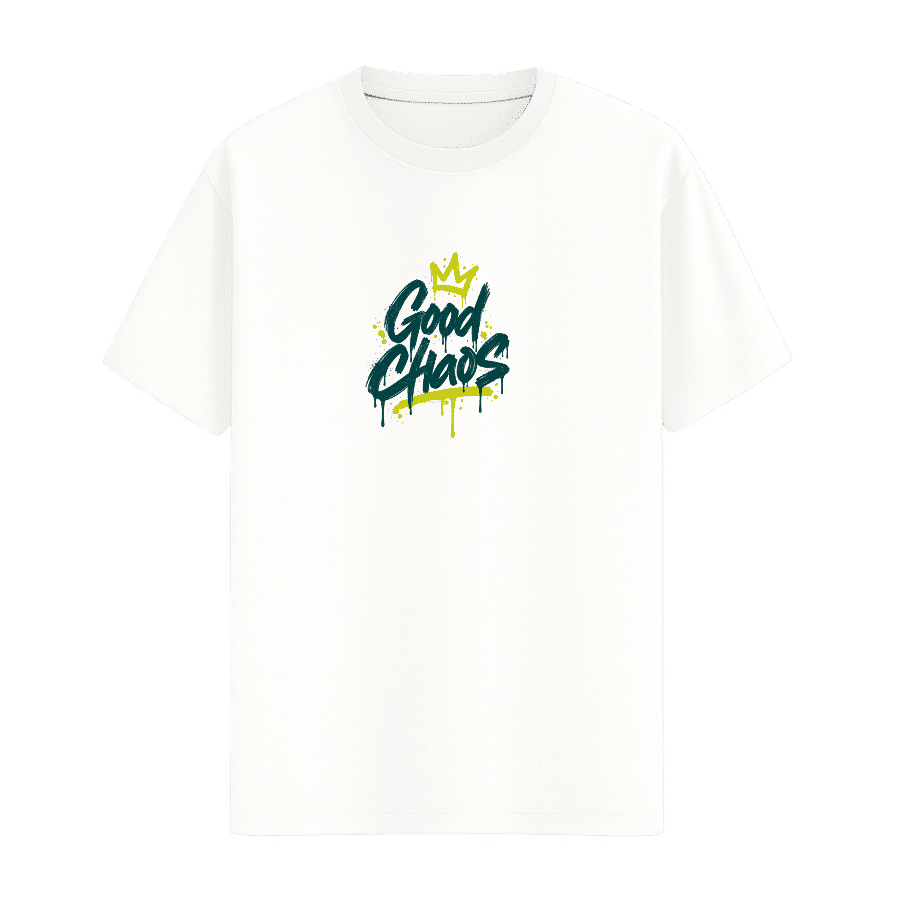 Good Chaos Graffiti Crown Tee in White, front view
