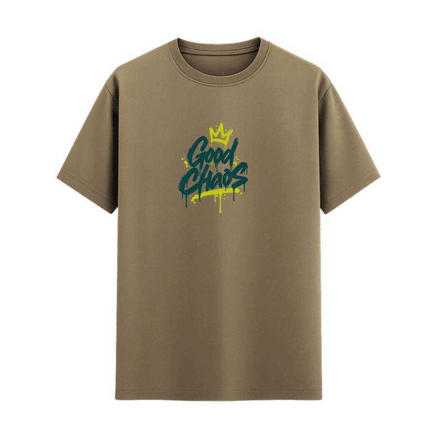 Good Chaos Graffiti Crown Tee in Beige, front view