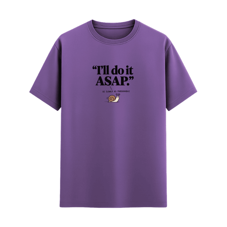 I’ll Do It ASAP Snail Funny Tee in Lavender, front view