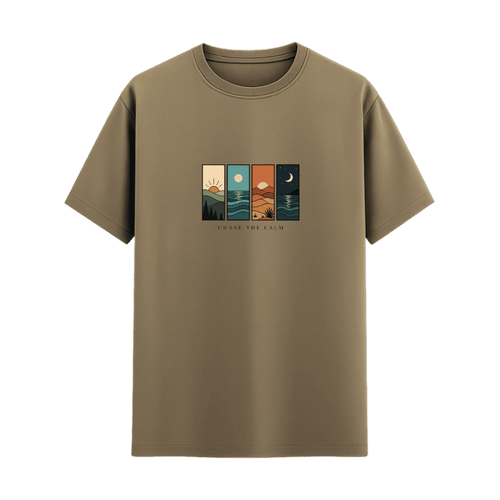 Day to Night Landscape Tee in Beige, front view