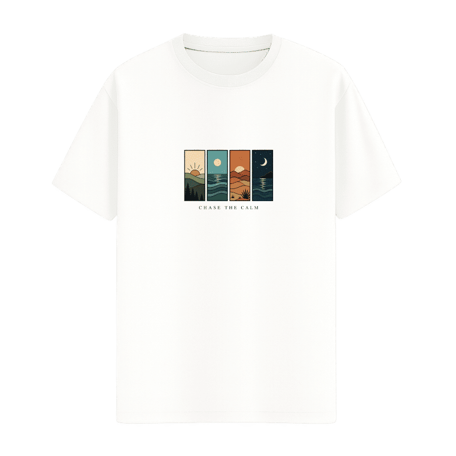 Day to Night Landscape Tee in White, front view