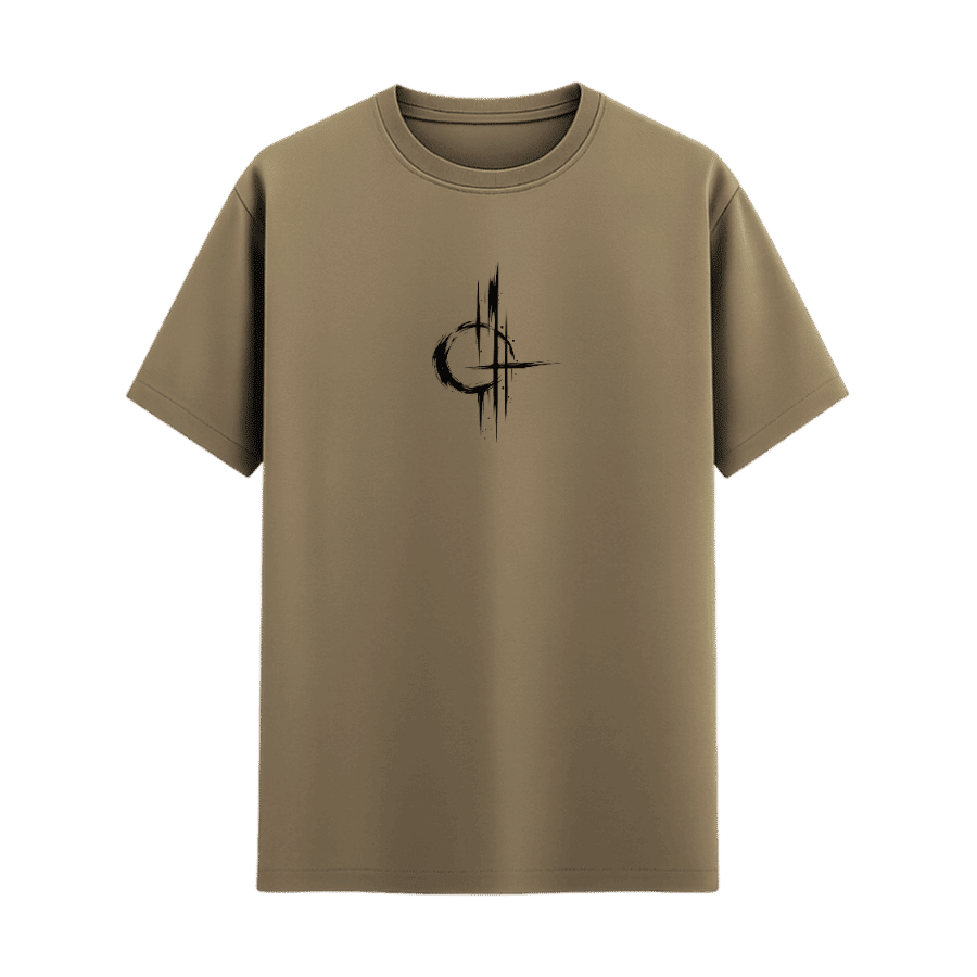 Brushstroke Emblem Minimal Tee in Beige, front view
