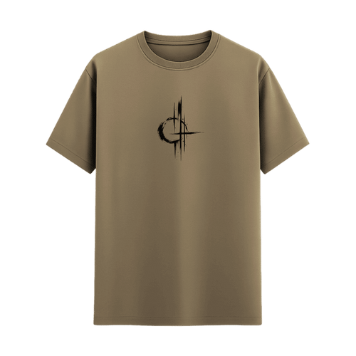 Brushstroke Emblem Minimal Tee in Beige, front view