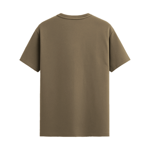 Brushstroke Emblem Minimal Tee in Beige, back view
