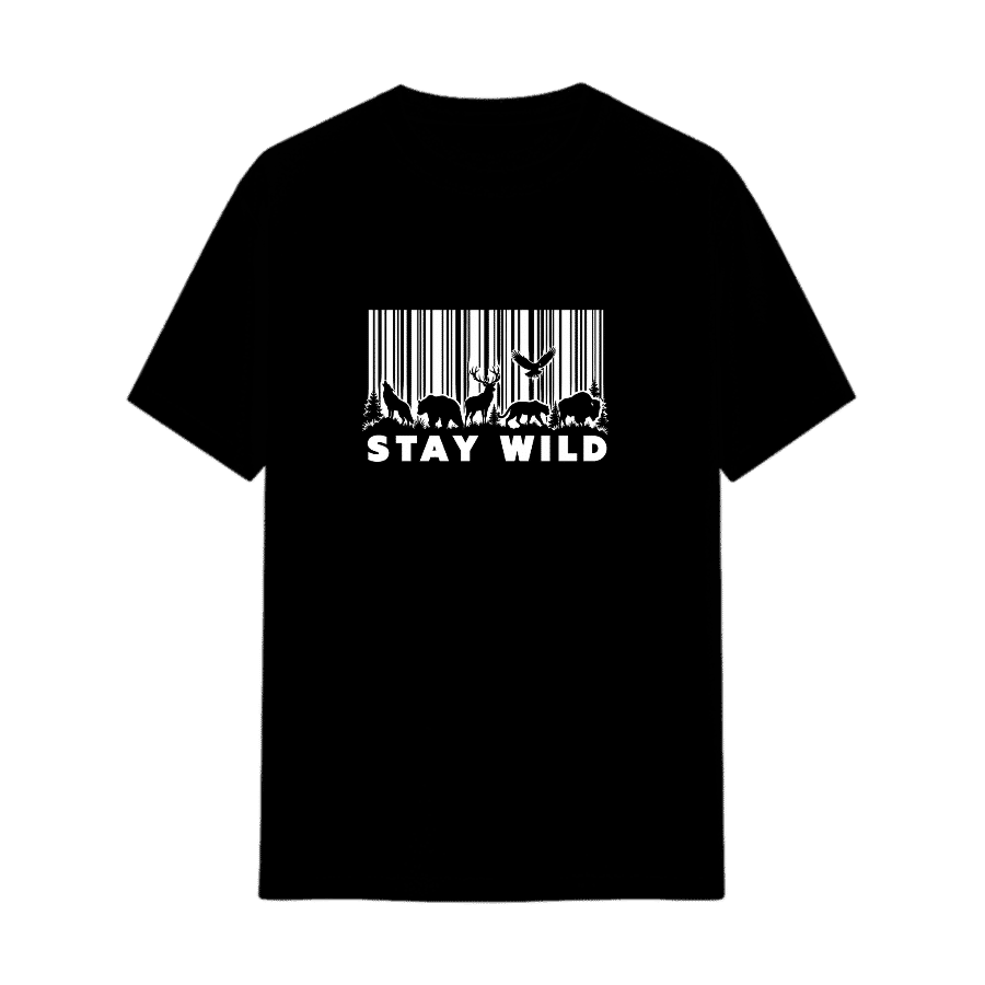 Stay Wild Barcode Graphic Tee in Black, front view