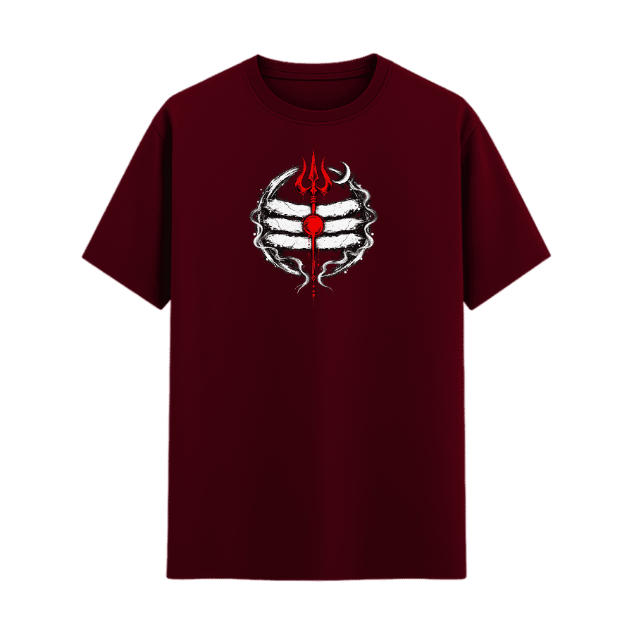 Mahadev Trishul Graphic Tee in Maroon, front view