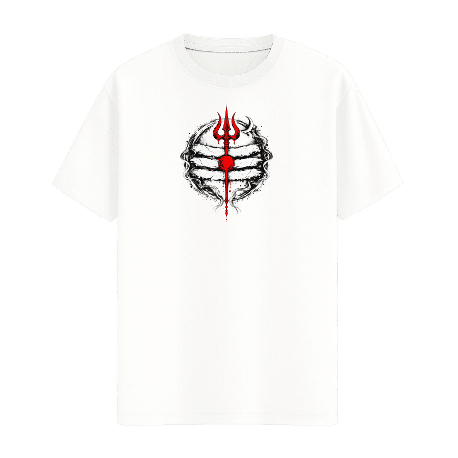 Mahadev Trishul Graphic Tee in White, front view