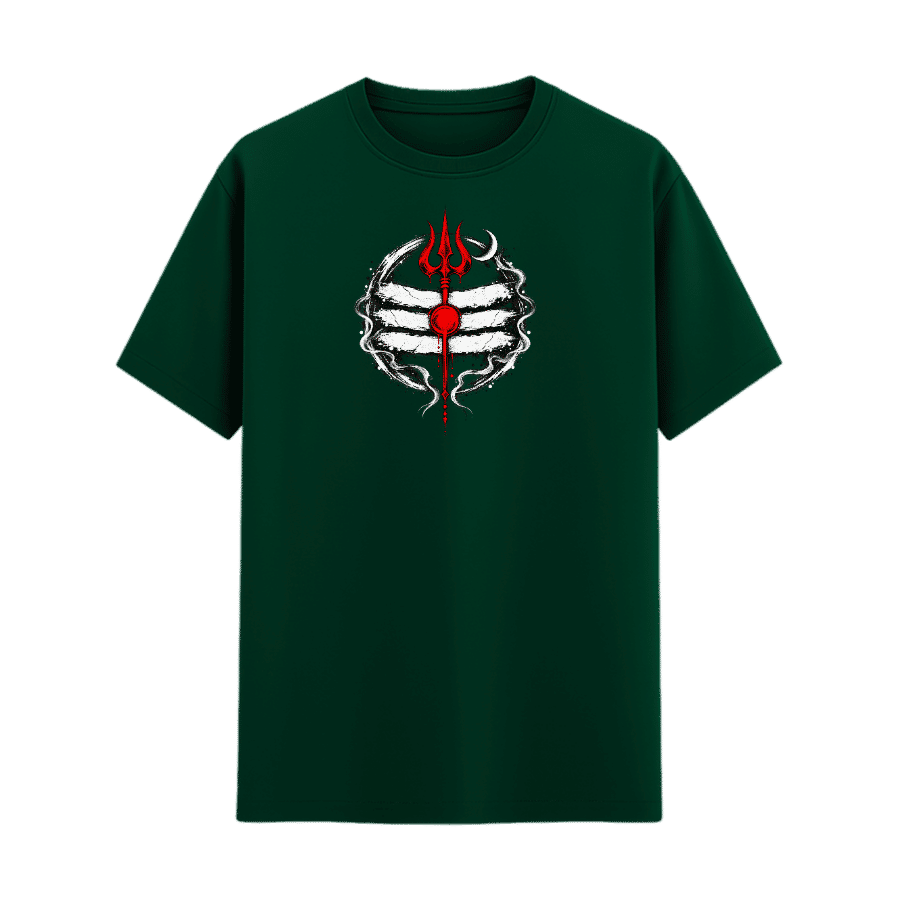 Mahadev Trishul Graphic Tee in Bottle Green, front view