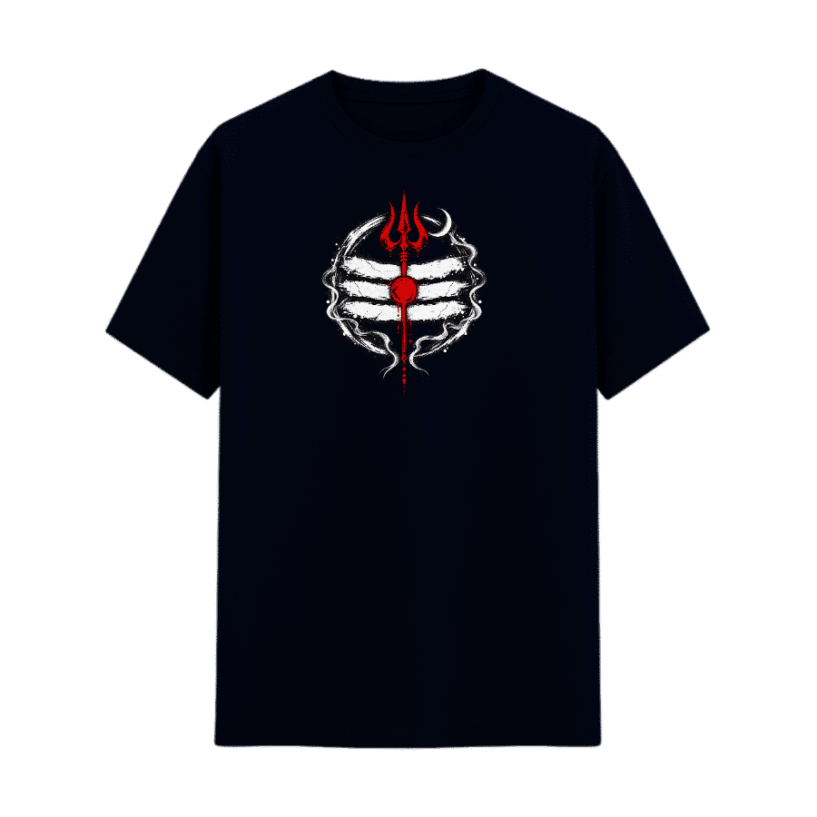 Mahadev Trishul Graphic Tee in Navy, front view