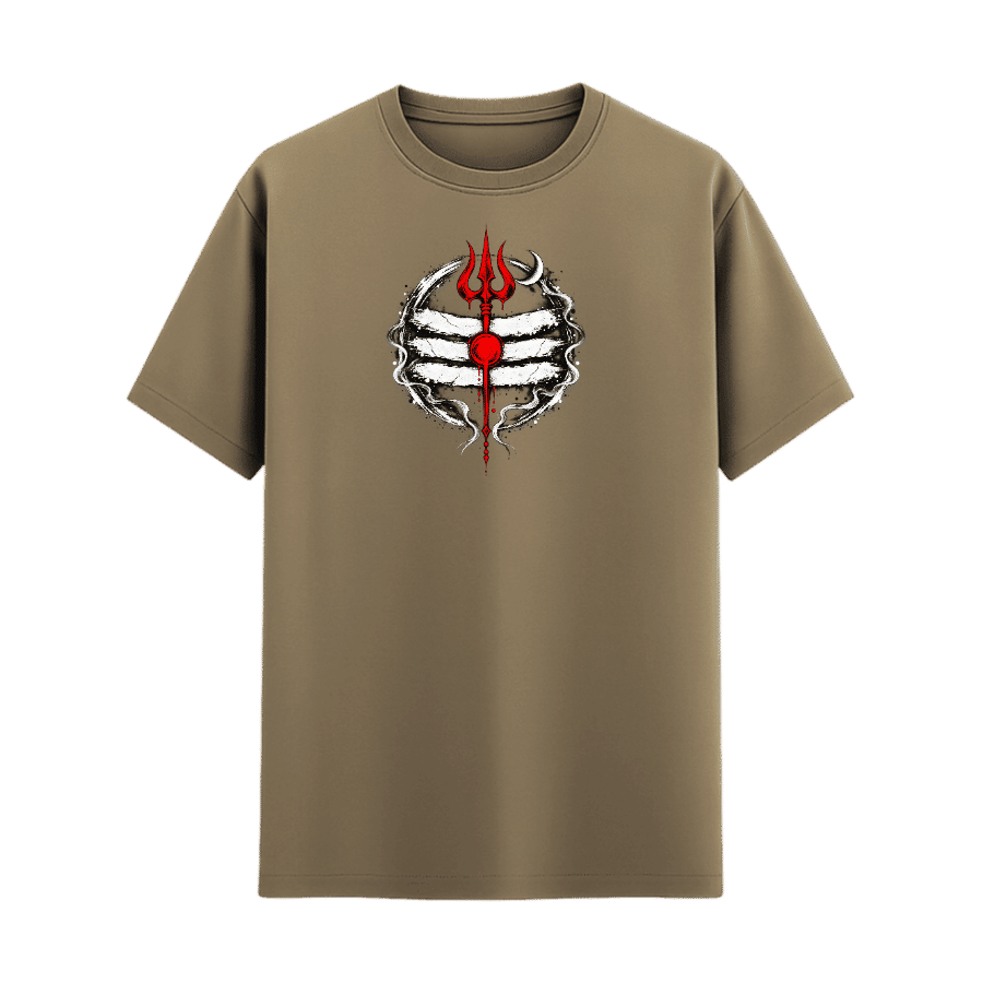 Mahadev Trishul Graphic Tee in Beige, front view