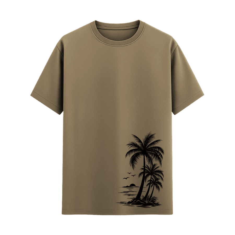 Palm Breeze Graphic Tee in Beige, front view